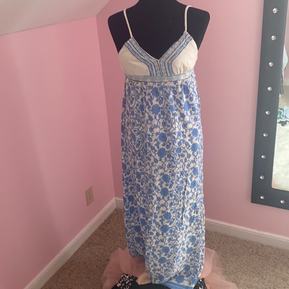 Blue and white maxi dress